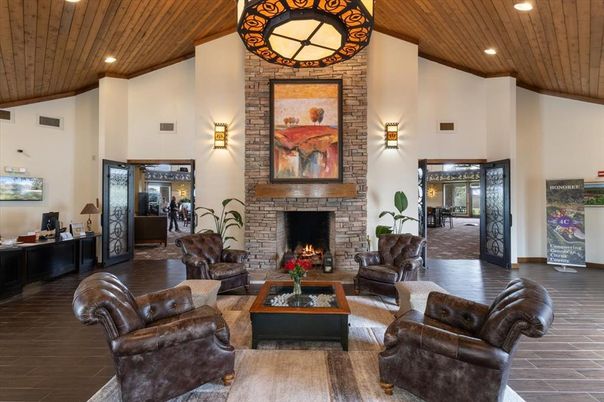 Fireplace, Interior, Living room, Recessed Lighting, Stone Walls, Wooden Ceilings, Wood Texture Flooring
