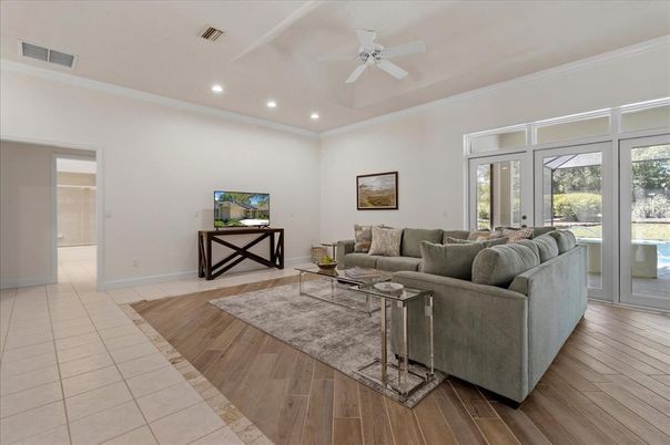 Interior, Living room, Recessed Lighting, Wood Texture Flooring