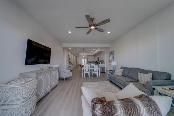 Dining room, Interior, Kitchen, Living room, Pendant Lights, Recessed Lighting, Wood Texture Flooring