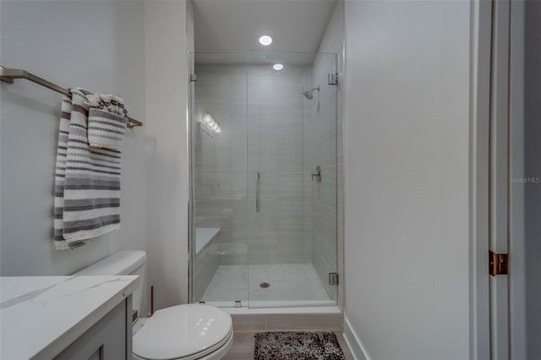 Bathroom, Glass Shower, Interior, Recessed Lighting