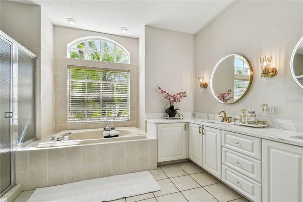 Bathroom, Dual Sink Vanities, Glass Shower, Interior, Recessed Lighting