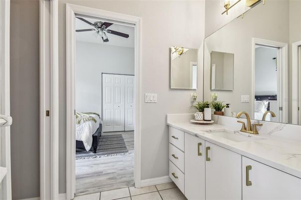Bathroom, Dual Sink Vanities, Interior, Marble, Wood Texture Flooring