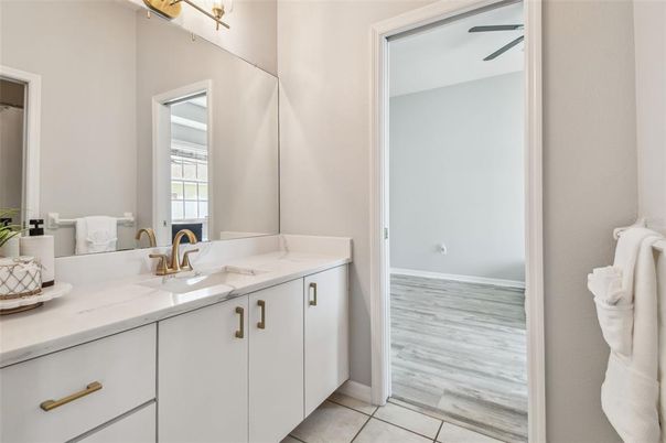Bathroom, Dual Sink Vanities, Interior, Wood Texture Flooring