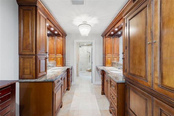 Bathroom, Chandelier, Glass Shower, Interior, Recessed Lighting
