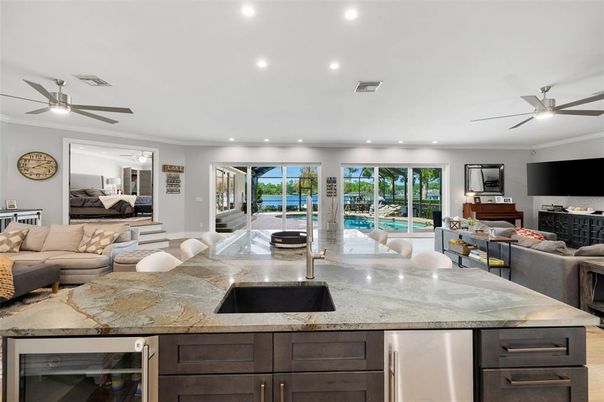 Interior, Kitchen, Living room, Recessed Lighting, Wood Texture Flooring
