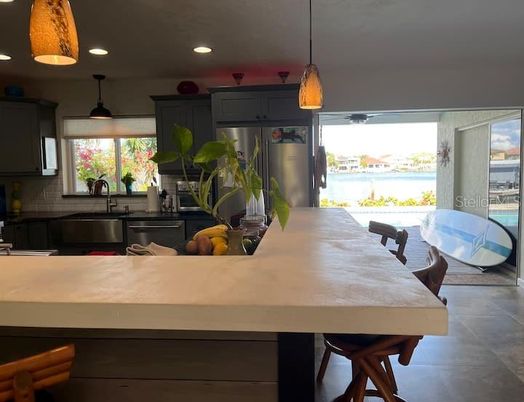 Interior, Kitchen, Pendant Lights, Recessed Lighting, Stainless Steel Appliances, Water