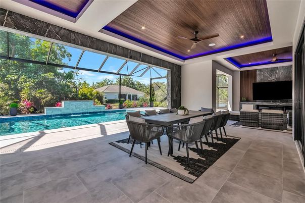 Dining room, Glass Ceilings, Interior, Pool, Recessed Lighting, Sun Room, Wooden Ceilings