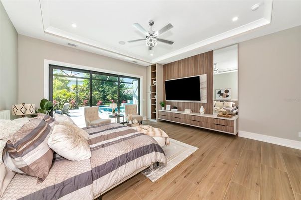 Bedroom, Interior, Recessed Lighting, Wood Texture Flooring