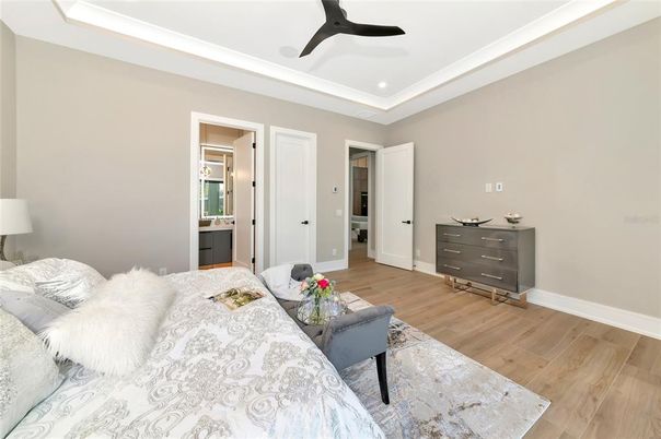 Bedroom, Interior, Recessed Lighting, Wood Texture Flooring