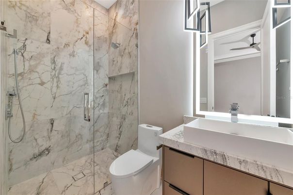 Bathroom, Glass Shower, Interior, Marble, Marble Walls