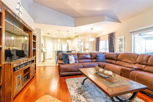 Interior, Kitchen, Living room, Pendant Lights, Recessed Lighting, Wood Texture Flooring