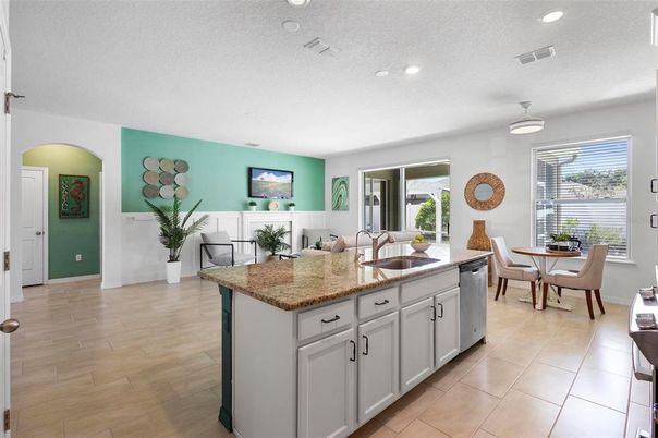 Dining room, Interior, Kitchen, Living room, Recessed Lighting, Wood Texture Flooring