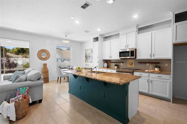 Dining room, Interior, Kitchen, Living room, Recessed Lighting, Stainless Steel Appliances