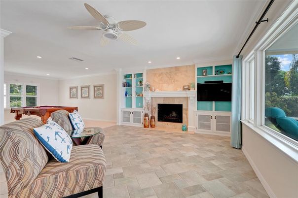 Billiard Table, Fireplace, Game Room, Interior, Recessed Lighting