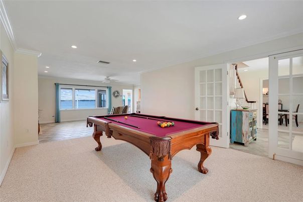 Billiard Table, Game Room, Interior, Recessed Lighting