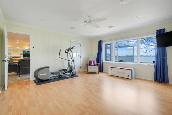 Fitness Equipment, Interior, Recessed Lighting, Water, Wood Texture Flooring