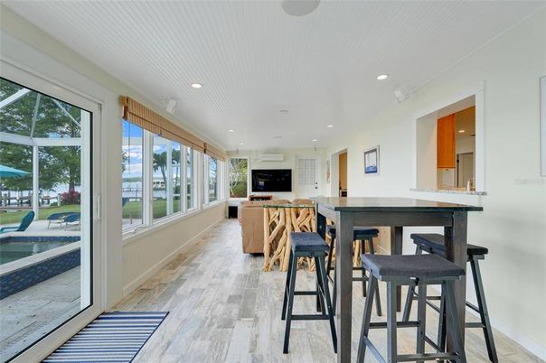 Dining room, Interior, Recessed Lighting, Wood Texture Flooring