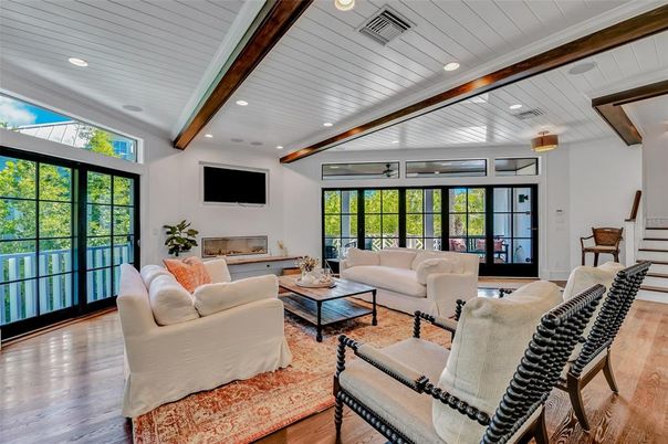 Interior, Living room, Recessed Lighting, Wooden Beams, Wood Texture Flooring