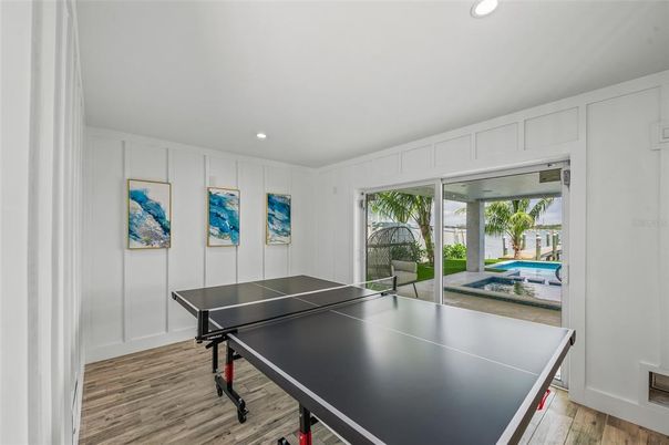 Game Room, Interior, Recessed Lighting, Wood Texture Flooring
