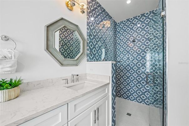 Bathroom, Glass Shower, Interior, Recessed Lighting