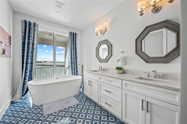 Bathroom, Dual Sink Vanities, Free Standing Baths, Interior, Recessed Lighting