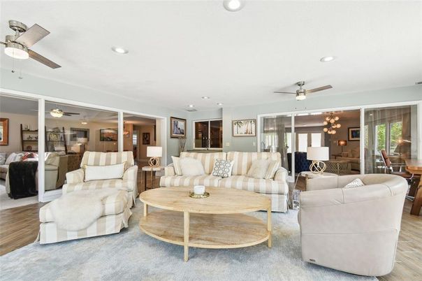 Dining room, Interior, Living room, Recessed Lighting, Wood Texture Flooring