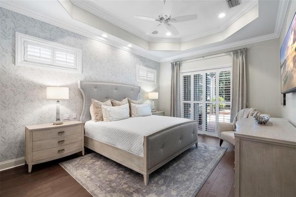 Bedroom, Interior, Recessed Lighting, Wood Texture Flooring