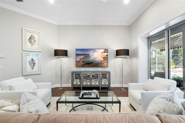 Interior, Living room, Recessed Lighting, Wood Texture Flooring