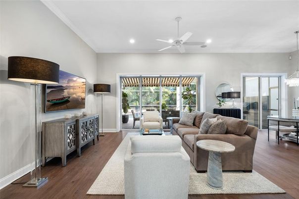 Interior, Living room, Recessed Lighting, Wood Texture Flooring