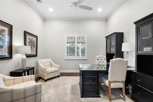 Home Office, Interior, Recessed Lighting, Wood Texture Flooring