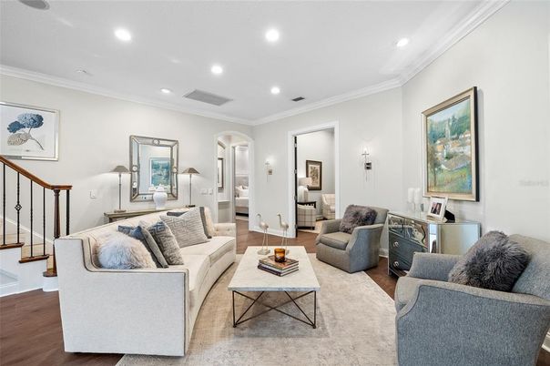 Interior, Living room, Recessed Lighting, Wood Texture Flooring