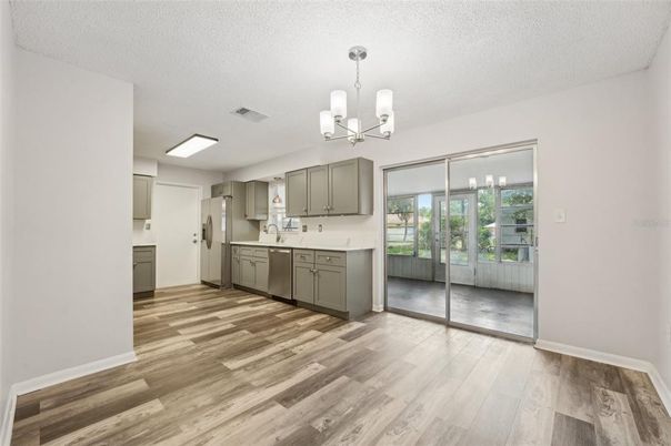 Chandelier, Interior, Kitchen, Pendant Lights, Wood Texture Flooring