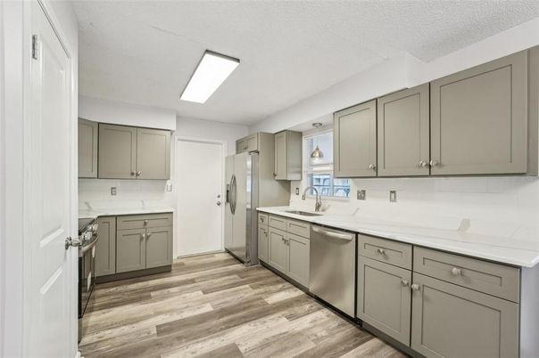 Interior, Kitchen, Stainless Steel Appliances, Wood Texture Flooring