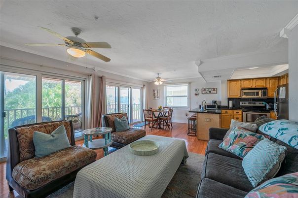 Dining room, Interior, Kitchen, Living room, Stainless Steel Appliances, Wood Texture Flooring