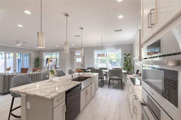 Dining room, Interior, Kitchen, Living room, Pendant Lights, Recessed Lighting, Wood Texture Flooring