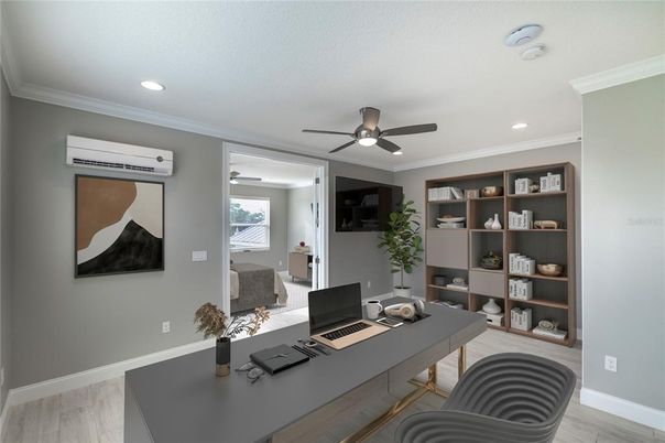 Home Office, Interior, Recessed Lighting, Wood Texture Flooring