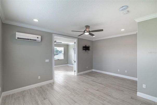 Empty room, Interior, Recessed Lighting, Wood Texture Flooring