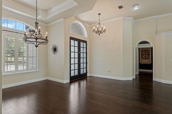 Chandelier, Empty room, Interior, Wood Texture Flooring