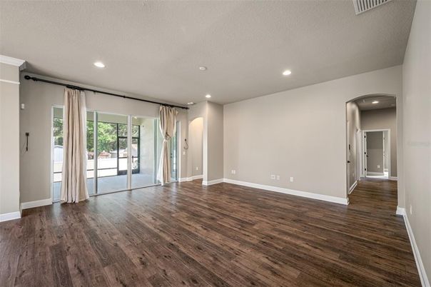 Empty room, Interior, Recessed Lighting, Wood Texture Flooring