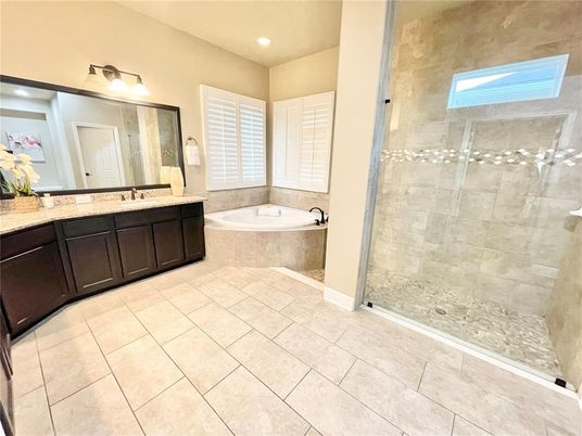 Bathroom, Dual Sink Vanities, Glass Shower, Interior, Recessed Lighting