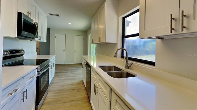 Interior, Kitchen, Recessed Lighting, Wood Texture Flooring