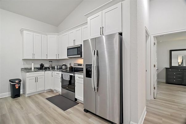 Interior, Kitchen, Stainless Steel Appliances, Wood Texture Flooring