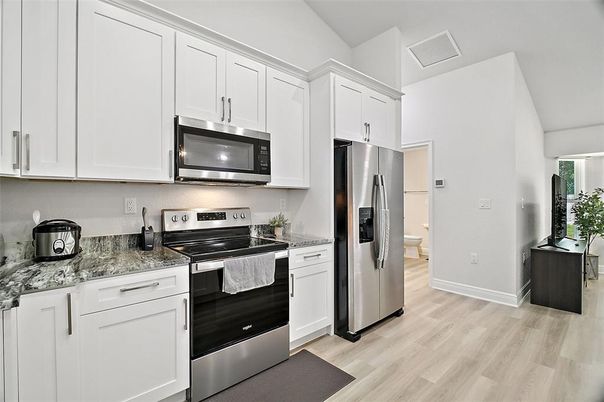 Interior, Kitchen, Stainless Steel Appliances, Wood Texture Flooring