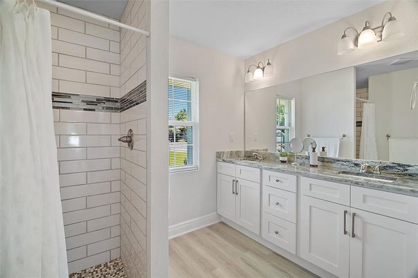 Bathroom, Dual Sink Vanities, Interior, Wood Texture Flooring