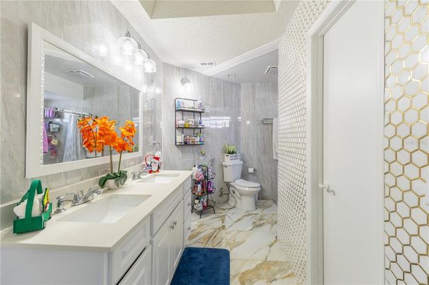 Bathroom, Dual Sink Vanities, Glass Shower, Interior, Marble