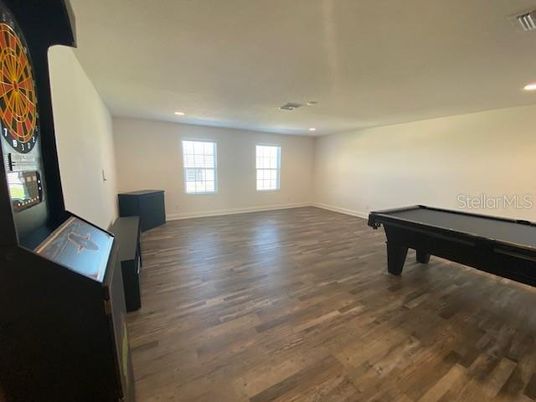 Billiard Table, Game Room, Interior, Recessed Lighting, Wood Texture Flooring
