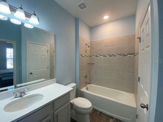Bathroom, Interior, Recessed Lighting, Wood Texture Flooring