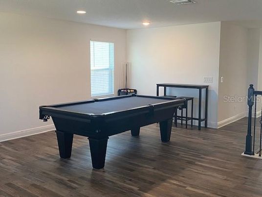 Billiard Table, Game Room, Interior, Recessed Lighting, Wood Texture Flooring