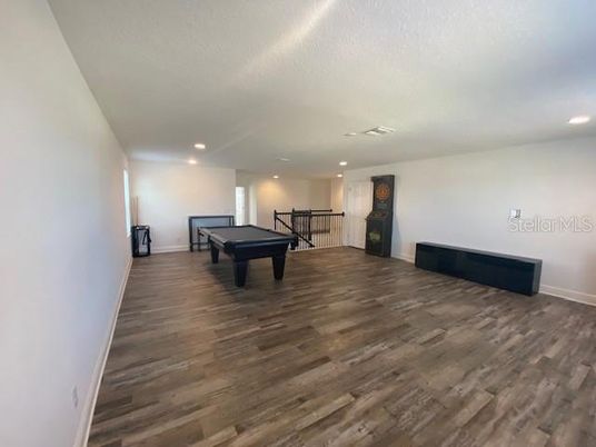 Billiard Table, Game Room, Interior, Recessed Lighting, Wood Texture Flooring