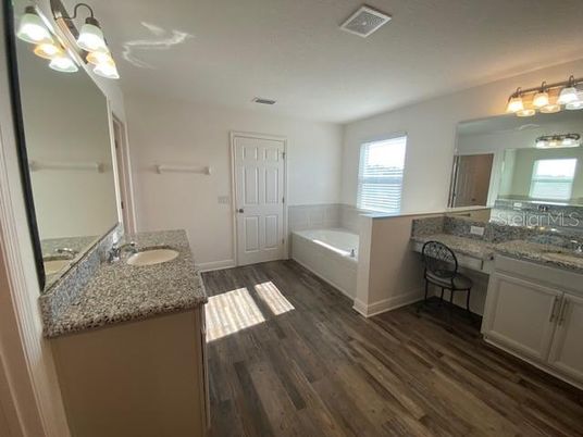 Bathroom, Dual Sink Vanities, Interior, Wood Texture Flooring